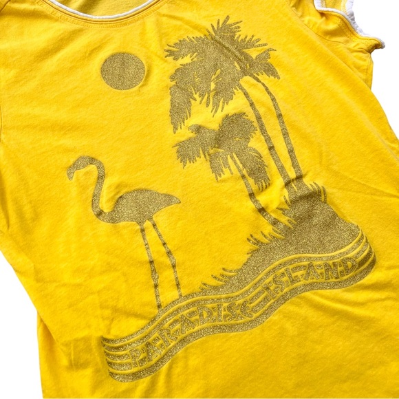 Y2K Vintage Xhilaration “Paradise Island” Gold Glitter Graphic Baby Tee - Picture 3 of 6